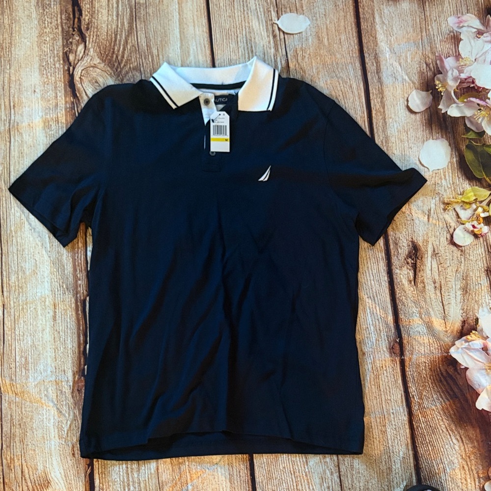 Nautica Blue Polo Shirt Classic Short-Sleeve Design
